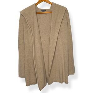 Vince women's tan yak wool blend open front hooded cardigan wrap sweater Medium